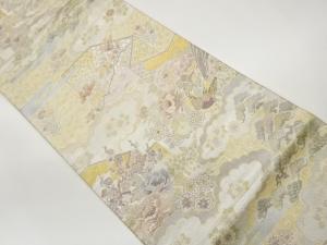 雲取りに屏風・花鳥模様織出し袋帯